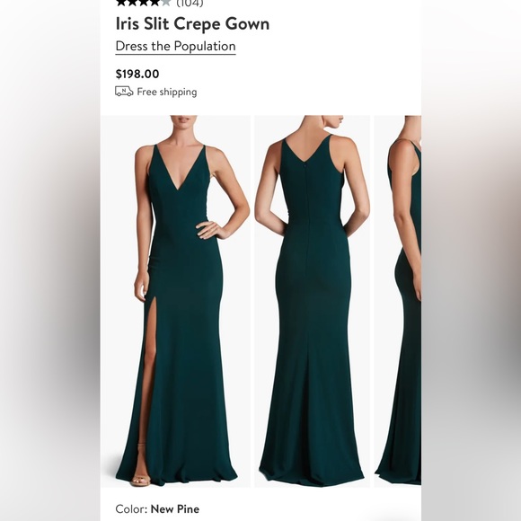 Dress the Population Iris Slit Crepe Gown in New Pine, medium - Picture 3 of 11